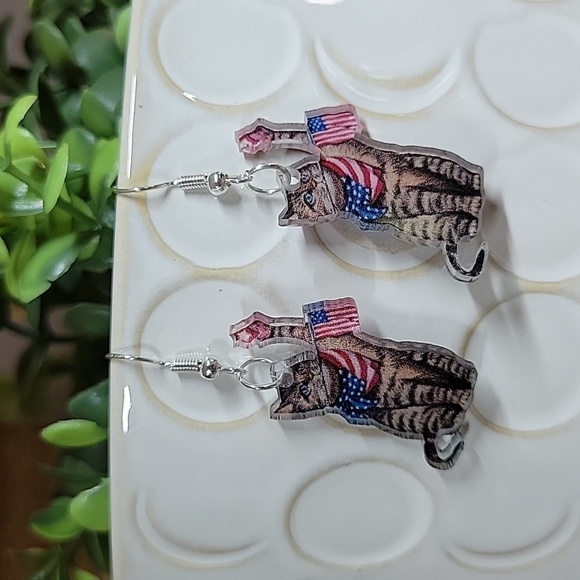 🔥LAST PAIR🔥 4th of JULY CAT EARRINGS - Picture 1 of 6